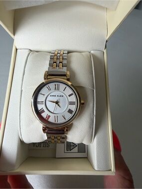 Anne Klein Gold and Silver Two-Toned Roman Numeral Bracelet Round Watch, Elegant